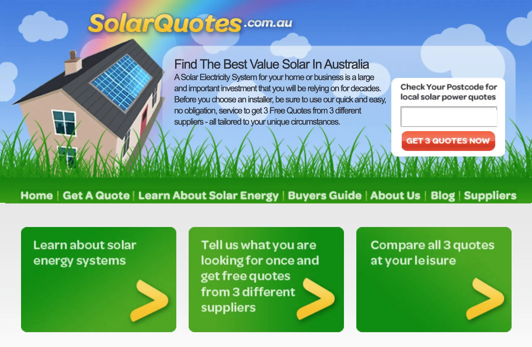 Screenshot of the SolarQuotes homepage in 2009