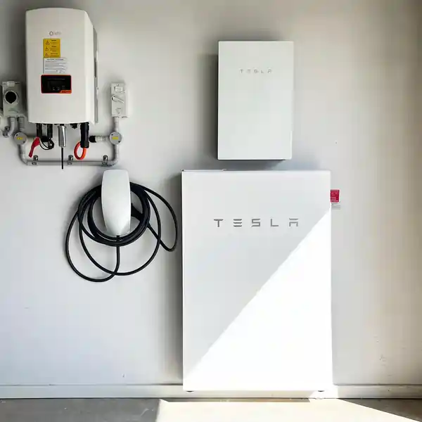 Tesla Powerwall with Tesla EV charger installation by EVO Solar at Werribee in Victoria..