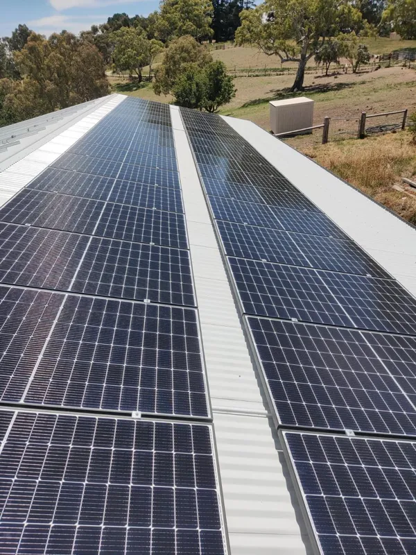 Solar panel installation in a rural setting.