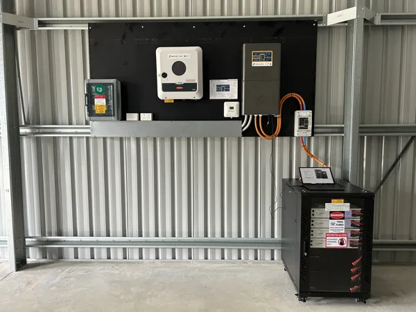 Residential off-grid solar and battery system in Tamborine Mountain using REC Panels, Selectronic Batteries, Fronius Inverter and Clenergy racking..
