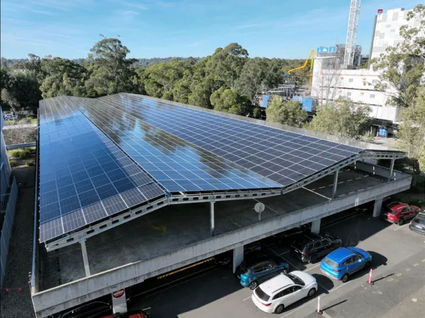 617kW solar car park shade structure at Macquarie Park, Sydney.