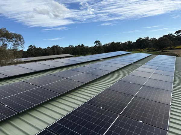 Solar panel installation in a rural setting.