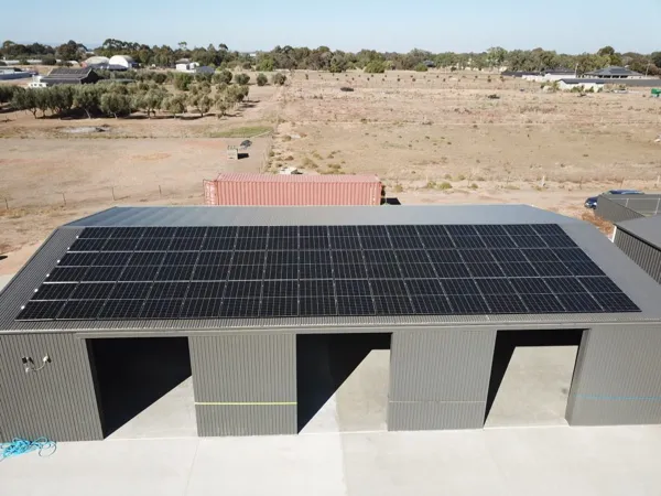 Solar panel installation on a rural property.