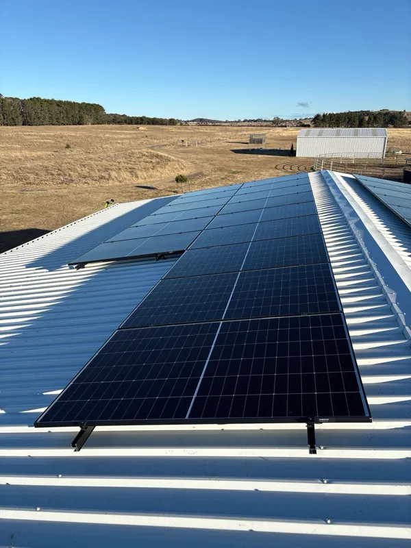 Solar panel installation in a rural setting.